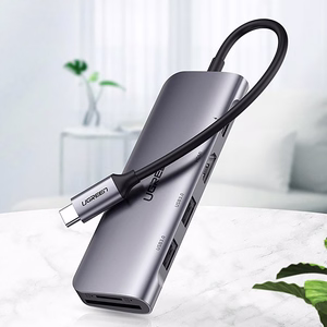 Ugreen CM195 6in1 adapter USB-C - HDMI / 2x USB-A 3.0 / USB-C PD / SD / TF lugeja - hall