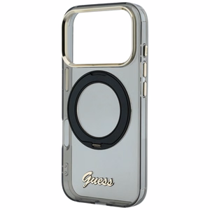 Guess IML Ring Stand 360 Script Metal Logo MagSafe ümbris mudelile iPhone 17 Pro / 18 Pro – must