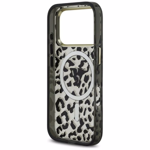 Чехол GUESS для IPHONE 17 Pro совместимый с MagSafe GUHMP17LHLEGTGLK (PC TPU W/ Leopard Glitter) чёрный