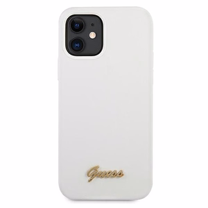 Guess GUHCP12SLSLMGWH iPhone 12 mini 5.4" valge/valge kõvakaaneline metallist logo Script
