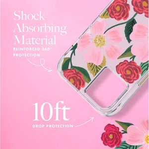 Rifle Paper Clear ümbris seadmele iPhone 14 Plus, kuldset tooni kaunistusega, Rose Garden mustriga