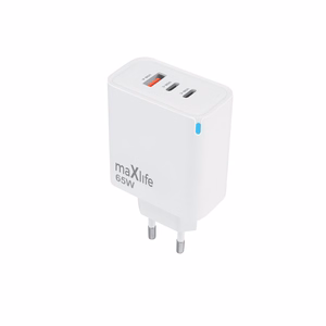 Maxlife MXTC-09-65ACC GaN PD QC laadija 2x USB-C 1x USB 65W valge