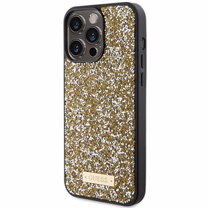 Guess Rhinestone Metal Logo ümbris jaoks iPhone 15 Pro - kollane