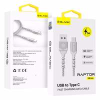 Blavec Kaabel Raptor braided - USB to Type C - 3A 1 metre Apple CarPlay/Android Auto (CRA-UC3WS10) valge-hõbedane