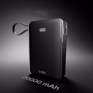 Powerbank SBS 20000 mAh 20W with built-in USB-C cable and digital display - black