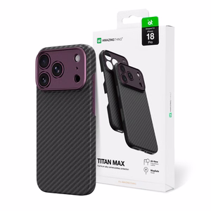 AmazingThing Titan Max Lens ümbris mudelile iPhone 18 Pro, aramiidkiust, kaamerakaitsega, ühildub MagSafe'iga – värv: lilla
