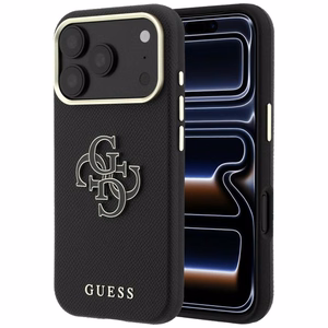 Guess Grained & Big Resin Logo ümbris seadmele iPhone 18 Pro / 17 Pro – must