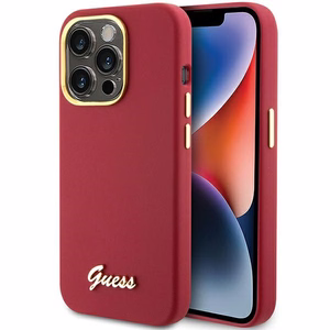 Guess Silicone Script Metal Logo & Frame ümbris jaoks iPhone 15 Pro - punane