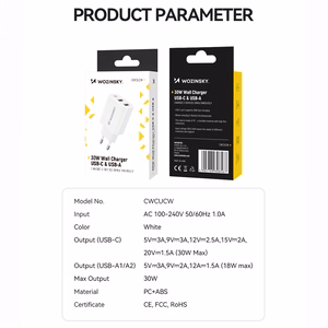 Wozinsky CWCUCW 30W USB-C / 2 x USB-A Wall Laadija - valge