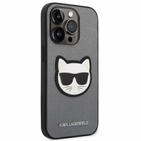 Karl Lagerfeld Saffiano Choupette Head Patch ümbris iPhone 14 Pro jaoks - hõbedane