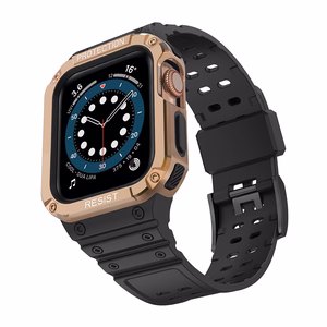 Protect Strap Band for Apple Watch 42/44/45mm Armored Case rihm - must, roosakas kuldne