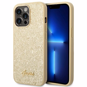 Guess Glitter Script ümbris iPhone 14 Pro jaoks - kuldne