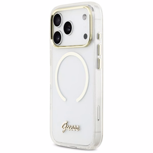 Guess IML Script Metal MagSafe Ümbris for iPhone 17 Pro - Clear