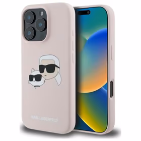 Karl Lagerfeld Silicone Nauble Heads Print MagSafe Ümbris jaoks iPhone 16 Pro - Roosa