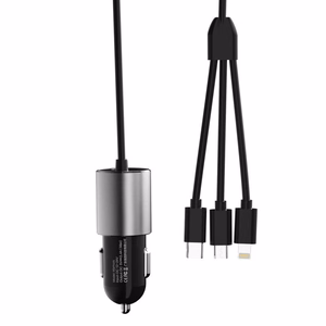 Dudao 3in1 USB car laadija 3,4 A built-in kaabel Lightning / USB Type C / micro USB must (R5ProN must)