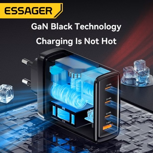Laadija Essager GaN Extreme must 120W (3xPD / QC3.0)