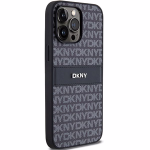 DKNY Leather Mono Stripe & Metal Logo ümbris jaoks iPhone 14 Pro Max - must