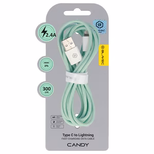 Blavec Kaabel Candy braided - USB to Lightning - 2,4A 3 metres Apple CarPlay (CCA-UL24GN30) roheline