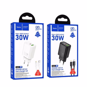 Phone Laadija Hoco USB A + USB C QC3.0 PD 3A 30W + Kaabel USB C to Lightning N63 must