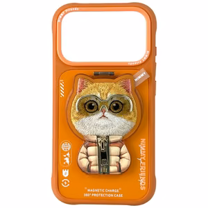 Nimmy Cool&Cute 2.0 Cat Ümbris jaoks iPhone 17 Pro with Magnetic Hanger - oranž