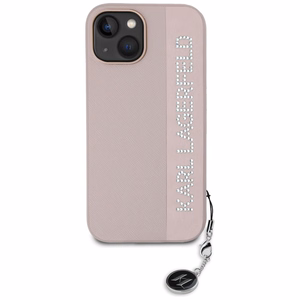 Karl Lagerfeld Saffiano Rhinestones & Charm ümbris jaoks iPhone 15 / 14 / 13 - roosa