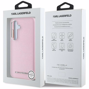 Karl Lagerfeld Saffiano Full Wrapped Elongated Metal Logo MagSafe Ümbris jaoks Samsung Galaxy S25+ - roosa