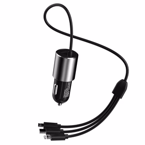 Dudao 3in1 USB car laadija 3,4 A built-in kaabel Lightning / USB Type C / micro USB must (R5ProN must)