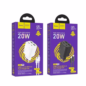 Зарядное устройство для телефона Hoco 2 x USB C + 2 x USB A QC3.0 PD 3A 20W + кабель USB C to Lightning N55 белое
