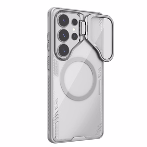 Nillkin Iceblade Prop magnetiline MagSafe ümbris koos kaamerakaane ja toega Samsung Galaxy S26 Ultra jaoks läbipaistev hall