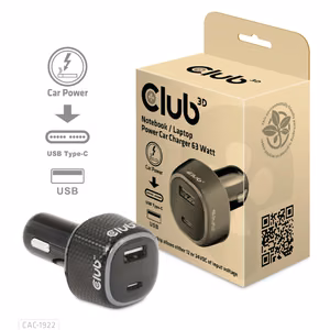 Sülearvuti autolaadija USB+USB-C 63W CAC-1922 Club3D