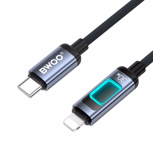 BWOO X324CL плетеный кабель быстрой зарядки со световым дисплеем PD 27W USB-C - Lightning