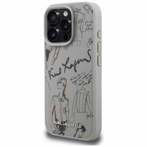 Karl Lagerfeld Grained Pattern & Logo MagSafe Ümbris for iPhone 16 Pro Max - hall