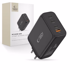 Tech-Protect NC240W-GaN 4-portiline 240W seinalaadija - must