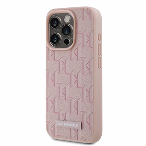Кожаный чехол Karl Lagerfeld Monogram Metal Logo для iPhone 15 Pro Max - розовый