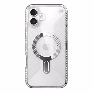 Speck Presidio Perfect-Clear Grip ClickLock & MagSafe ümbris seadmele iPhone 16 Plus, läbipaistev / kroomviimistlus / Serene Silver