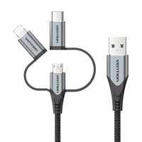 Vention USB 2.0 A Male to 3-in-1 Micro-B&USB-C&Lightning Male Cable 1M hall Aluminum Alloy Type