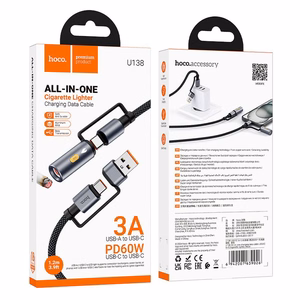 Kaabel All-in-one USB A / USB C to USB C / Auto suitsetaja pesa Hoco 3A 60W 1,2 m U138 must
