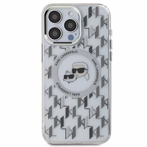 Karl Lagerfeld IML Monogram Karl & Choupette Head MagSafe iPhone 15 Pro Ümbris - Clear
