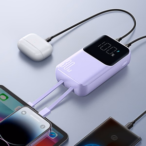 Joyroom JR-PBC07 20000mAh 30W мини пауэрбанк с кабелями USB-C и Lightning - фиолетовый
