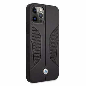 BMW nahast perforeeritud külgedega ümbris iPhone 12 Pro Max'ile - must