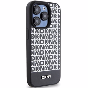 DKNY Leather Printed Pattern Metal Logo MagSafe Ümbris jaoks iPhone 15 Pro Max - Must