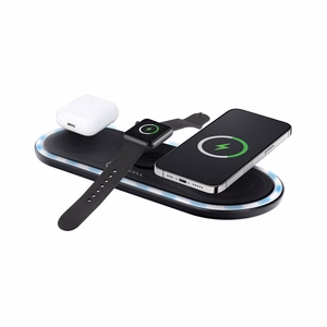 Juhtmevaba laadija Forcell F-Energy Ellipse 3w1 Qi QC 15W compatible with Apple + kaabel USB C do USB A must