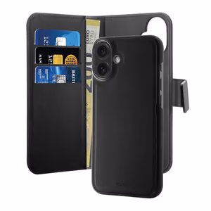 Puro Wallet Detachable MagSafe 2in1 PU Leather Ümbris with Flap and Wallet jaoks iPhone 16 Plus - Must