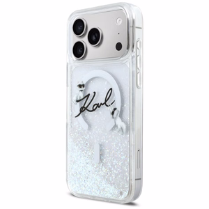 Karl Lagerfeld Liquid Glitter Karl Script Logo MagSafe Ümbris for iPhone 17 Pro Max - Clear