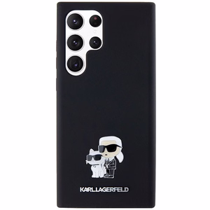 Karl Lagerfeld Silicone Karl&Choupette Metal Pin ümbris jaoks Samsung Galaxy S24 Ultra - must