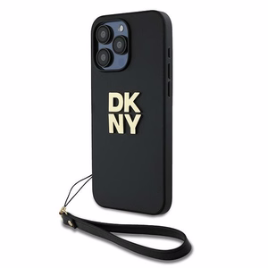 DKNY Wrist Strap Stock Logo ümbris jaoks iPhone 15 Pro Max - must