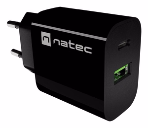 NATEC RIBERA seinalaadija 1X USB-A + 1X USB-C 20W must