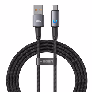 Kaabel LED-indikaatoriga, USB A – Type C, VEGER PD 3A 66W, AC1-ZSD, 1,2 m, must