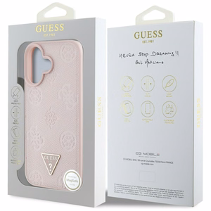 Guess Grained Hot Stamp Peony Triangle Logo MagSafe iPhone 16 Ümbris - Roosa
