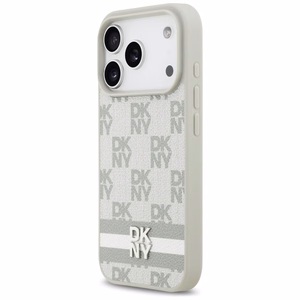 DKNY Checkered with Printed Stripes iPhone 17 Pro Ümbris - Beige